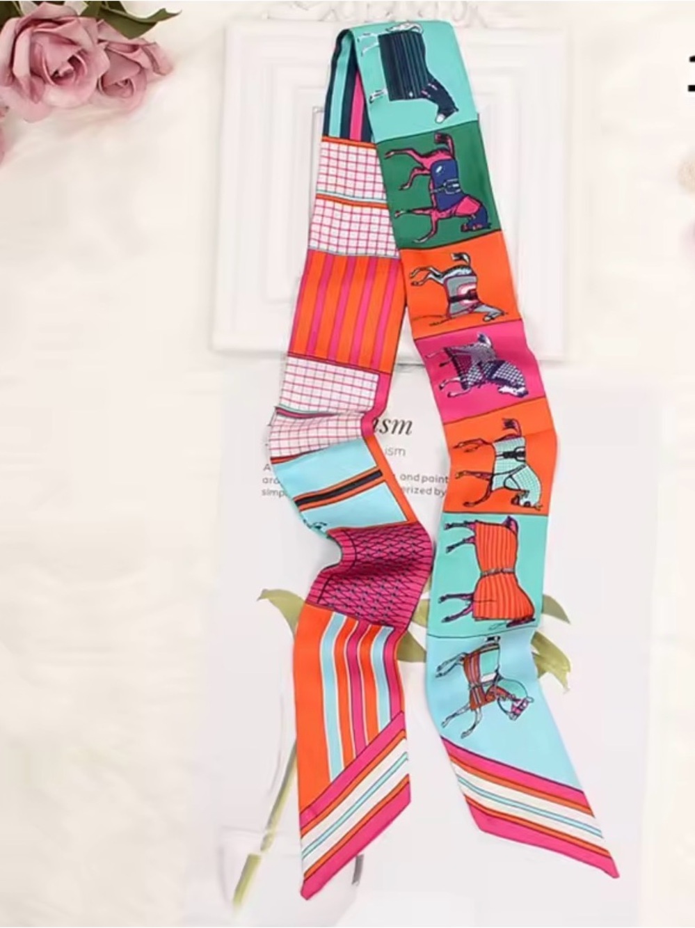 NWT Horse-Motif Print Twilly Scarf Tie